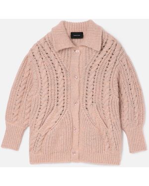 Simone Rocha Sculpted Collared Chunky Knit Cardigan W/ Emb - Pink