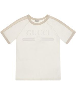 Gucci Logo T-Shirt For Boy Cotton T-Shirts - White
