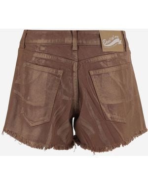 DON'T @ ME Cotton Shorts With Fringed Hem - Brown