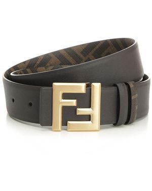 Fendi Reversible Belt With Thin Squared Ff Buckle - Black