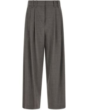 Brunello Cucinelli Virgin Wool Wide-Leg Pants - Gray