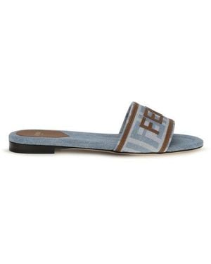Fendi Cotton Flat Sandals - Blue