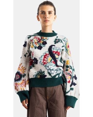 Sacai Pull En Maille Floral Jacquard Knit Pullover Ivoire Jumper - Natural