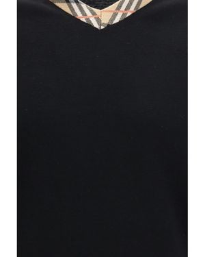Burberry Wool Sweater Check Trim Merino - Black