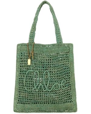 Chloé Cerulean Raffia Estate Banana Shopping Bag in Blue