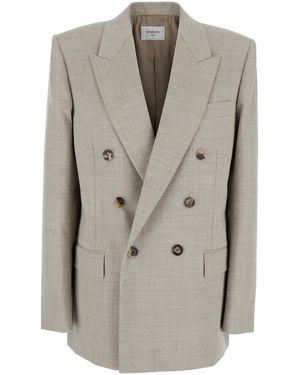 Saint Laurent Double-Breasted Jacket With Peak Revers - Grey