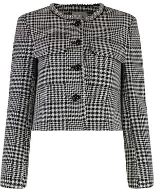 Self-Portrait Jacquard Knit Jacket- Polyester - Black