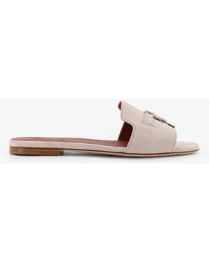 Loro Piana Flat Suede Sandals Summe Charms - White