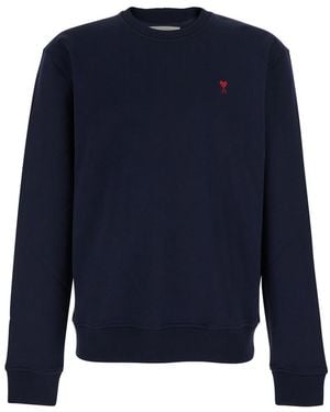 Ami Paris Sweatshirt With Ami De Coeur Logo On The Front - Blue
