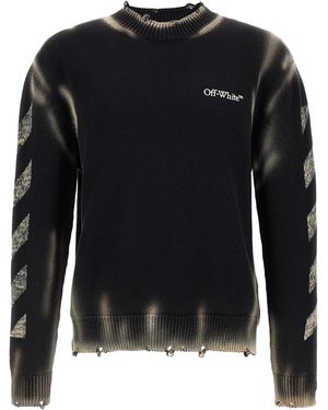 Off-White c/o Virgil Abloh Distressed Knit Crewneck Jumper - Blue