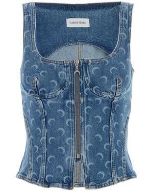 Marine Serre Denim Top - Blue