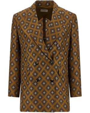 Alberto Biani Tie-Print Blazer Silk Blazer, Suits - Brown