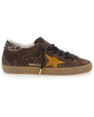 Golden Goose 'Superstar' Low Trainers With Glitter - Brown
