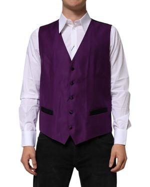 Dolce & Gabbana Wool Dress Formal Waistcoat Vest Polyester Silk Virgin - Purple