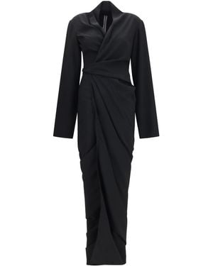 Rick Owens Wrap Draped Long Dress Viscose; Acetate - Black
