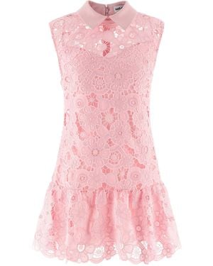 Self-Portrait Openwork Lace Collared Dress - Pink