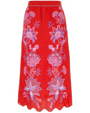 FARM Rio Printed Linen Skirt - Red