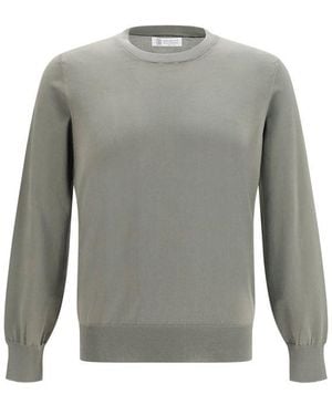 Brunello Cucinelli Bicolour Cotton Sweatshirt - Grey