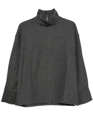 LA PISCINE Pinstripe-Pattern High-Neck Blouse - Gray