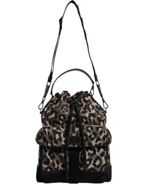 Dolce & Gabbana Leopard Cotton Shoulder Bucket Bag - Black