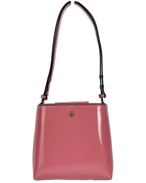 Tory Burch Patent Emerson Small Bucket Bag Purse Leather - Red