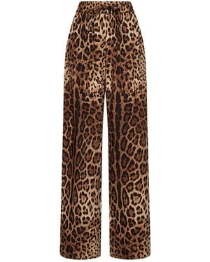 Dolce & Gabbana Dolce & Gabbana Leo-Print Stretch Silk Wide-Leg Pants - Brown