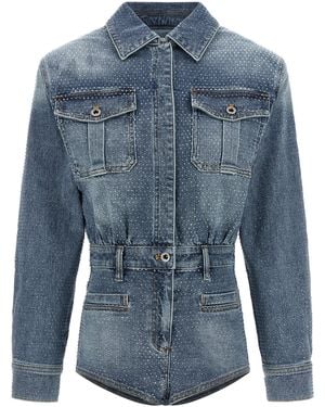 Self-Portrait Rhinestone Denim Jumpsuit - Blue