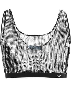 Prada Embellished Polyester Blend Top - Grey