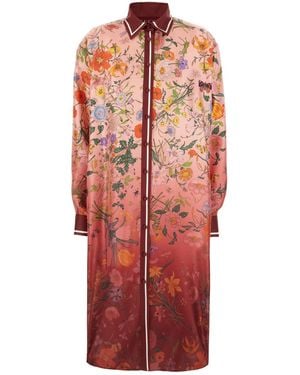 Gucci Printed Silk Shirt Dress - Red