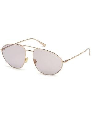 Tom Ford Sunglasses Aviator Full Rim, Shiny Rose Frame And Light Smoke Lens Ft079628A - Metallic