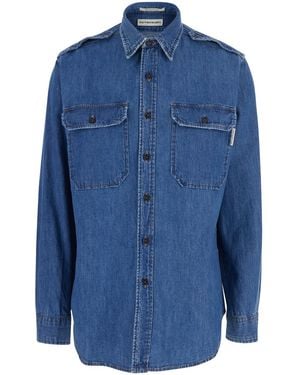 Roy Rogers Military Shirt R.R.Eva Herzigova With Classic Collar And Long Sleeves - Blue