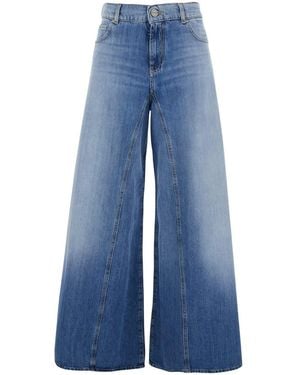 Pinko 'winona' Blue Jeans With Wide Leg And Love Birds Embroidery On The Rear In Denim Woman