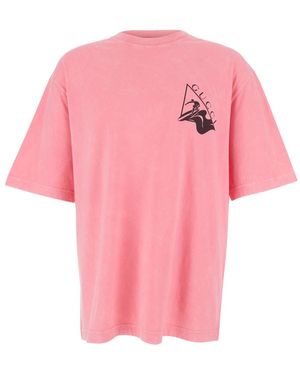 Gucci Crewneck T-Shirt With Surf Print And Logo On The Front - Pink
