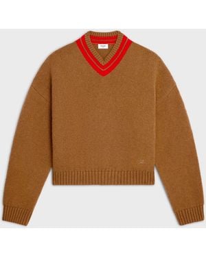 Celine Pull Col V En Cachemire Camel - Brown