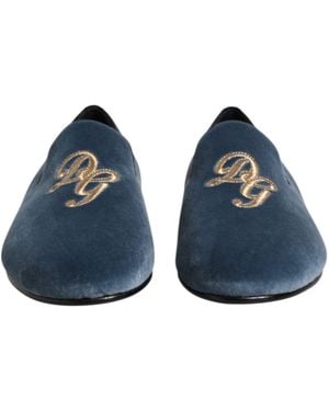 Dolce & Gabbana Velvet Crest Loafer - Blue