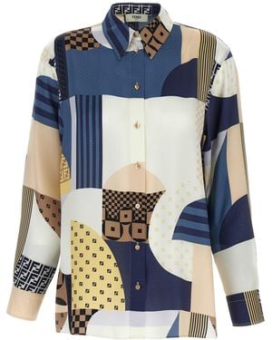 Fendi Patchwork Silk Shirt - Blue