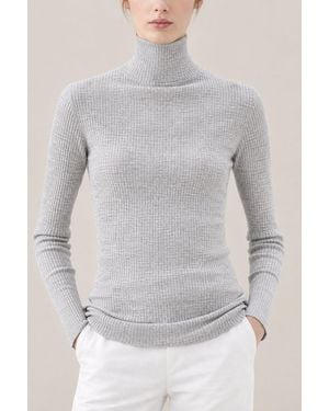Brunello Cucinelli Light Wool Silk Ribbed Turtleneck Sweater Clothing - Gray