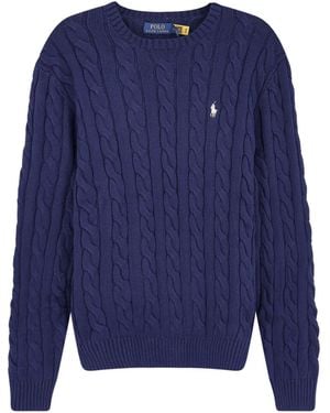 Polo Ralph Lauren Cotton Sweater With Embroidered Logo On The Front - Blue
