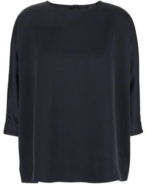Le Plain Blouse With Three-Quarter Sleeves - Blue