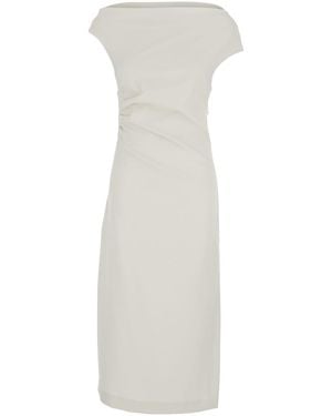 P.A.R.O.S.H. Long Dress With Square Neckline And Draped Details - White