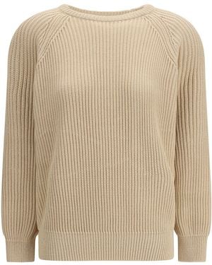 Saint Laurent Ribbed Cotton Pullover - Natural