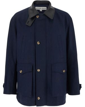 AFTER PRAY Jacket With Leather Collar And Welt Chest Pockets - Blue