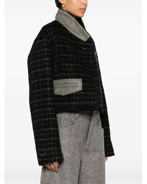 Etro Black Cropped Jacket With Embroidery And Check Motif In Wool Blend