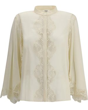 Chloé Silk Georgette And Lace Blouse - White