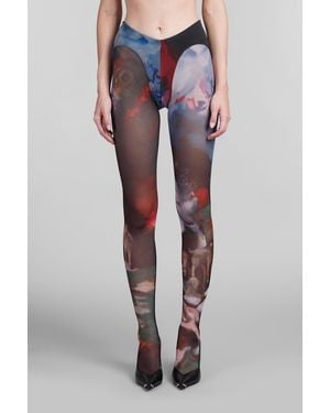 Mugler Sheer Printed Leggings Tights - Blue