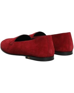 Dolce & Gabbana Suede Logo Slip On Flats Loafers Shoes Leather - Red