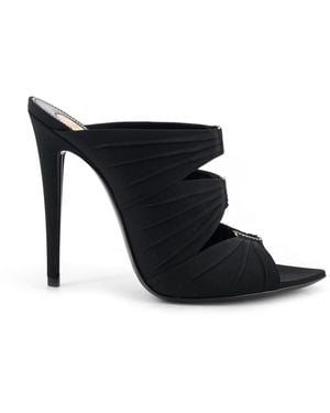 Saint Laurent Emilie Satin Sandals With Rhinestone Logo Detail - Black