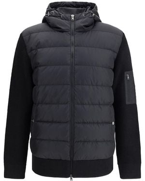 Herno Quilted Bomber Jacket With Wool Sleeves - Blue