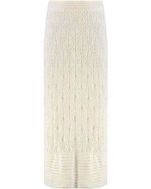 LeKasha Openwork-Knit Skirt Linen - White