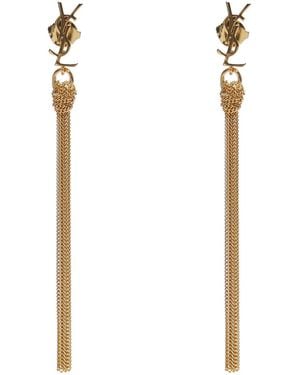 Saint Laurent Cassandre Metal Earrings With Tassel - White